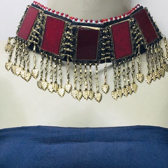 Tribal Jewelry Set, Antique Handmade Choker NecklacWith MathaTikka and Earring - Picture 1 of 10